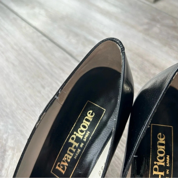 Evan Picone Black Full Leather Peep Toe Pumps Made in Spain - Picture 5 of 14